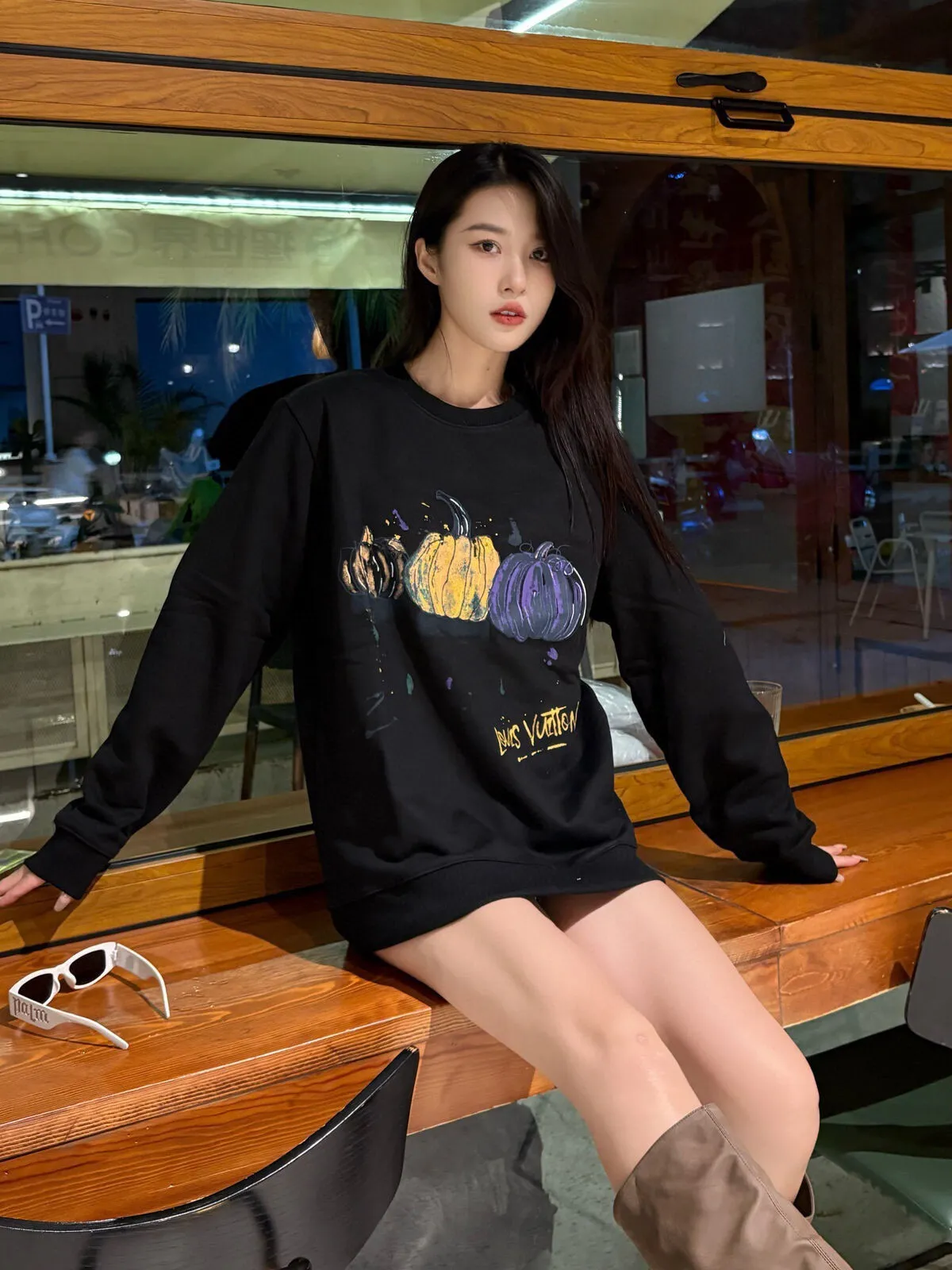 Louis Vuitton/Louis Vuitton 24FW graffiti hand-painted pumpkin round neck sweatshirt